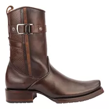 Bota Vaquera Piel Lisa Cuadra 2jrs Cafe Para Hombre