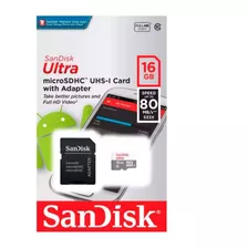 Cartão De Memória 16gb Sandisk Micro Sd Classe 10 Ultra