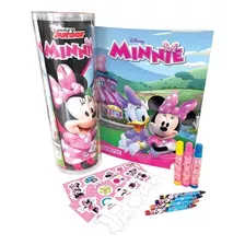 Livro Para Colorir Minnie Tubo Com Adesivo, Giz De Cera, Estêncil E Canetinhas - Dcl