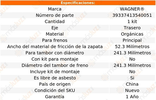 Kit Zapatas Organicas Tra Caballero V 6 3.8l 78-84 Wagner Foto 3