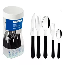 Kit Jogo Faqueiro 20 Peças Leme Aço Inox Preto Tramontina