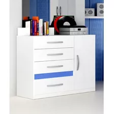 Cômoda Vênus 4 Gavetas 1 Porta Moval - 70704 Cor Branco Com Azul