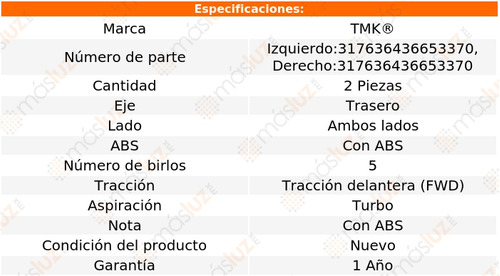 2- Mazas Traseras Con Abs Vento 1.6l 4 Cil 2014/2019 Tmk Foto 2