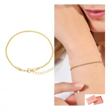 Pulseira Feminina Cordão Transado Folheada Ouro 18k