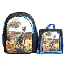 Mochila Dinossauro Blue Jurassic Costas Dino + Lancheira Ter