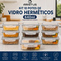 Kit 10 Potes Vidro Hermético Aristus 640ml Marmita Anti Vazamento Forno Micro-ondas Freezer Tampa 4 Travas - Cinza