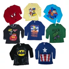 Kit 5 Camisetas Manga Longa Infantil Masculina Personagens