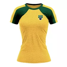 Camiseta Feminina Do Brasil Macuxi Em Dry Max Torcedora Copa