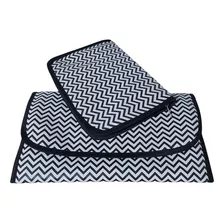 Trocador Fralda Bebê Plastificado + Porta Lenço Higiene Cor Chevron Preto