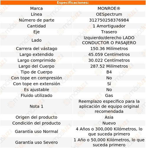 1) Amortiguador Oespectrum Gas Izq/der Tras Outback 00/04 Foto 3