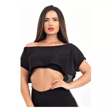 Blusa Feminina Transparente Tela E Cropped Preto