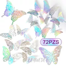 72pzs Mariposas Decorativas, 3d Pared Colore Metalicos Huec Color Plata