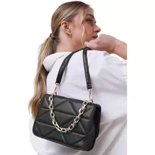 Bolsa Feminina Transversal Bordada Com Alça De Mão Corrente Cor Preto