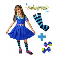 Fantasia Roupa Vestido Chiquititas + Laços + Meias