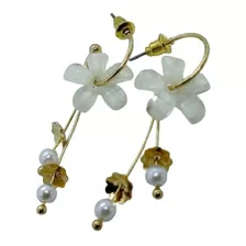 Aros Pendientes Flor Coreana Cristal Pequeña Perla Elegante