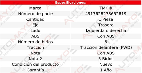 1 - Maza Tras Izq/der Con Abs Tmk Sx4 L4 2.0l Suzuki 08-09 Foto 2