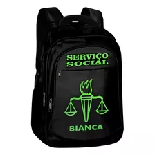 Mochila Personalizada Serviço Social Nome Bolsa Pasta Verde