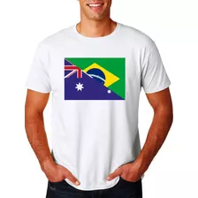 Camiseta Adulto Infantil Bandeira Brasil E Austrália Futebol
