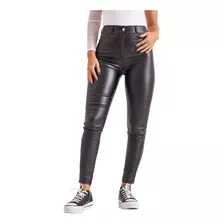 Pantalon Engomado Corte Jeans Negro Mujer