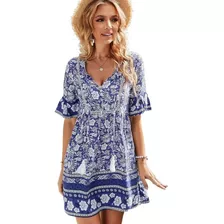 Vestido De Falda De Playa Boho Con Estampado Floral