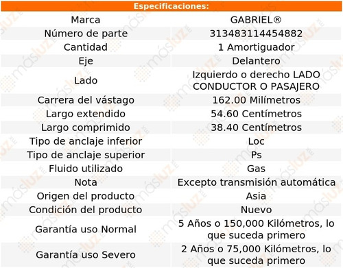 (1) Amortiguador Gas Conductor O Pasajero Del Ecosport 02/12 Foto 2