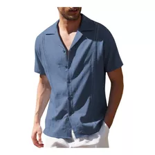 Lino Casual Cubana Guayabera Camisas De Playa De Manga Corta