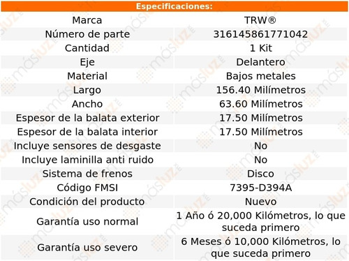 Balatas Bajos Metales Delanteras Jaguar Xk8 00/06 Trw Foto 2