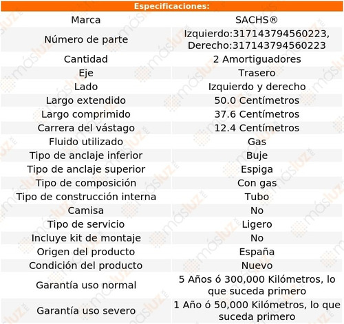 2- Amortiguadores Gas Traseros Mercedes-benz C220 1997 Sachs Foto 2