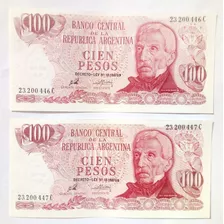 2 Billetes 100 Pesos C Arg 1976 Bottero 2402 - S/c Y Correl