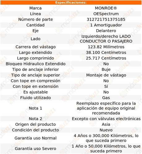 1) Amortiguador Oespectrum Gas Izq/der Del Axiom 02/04 Foto 3