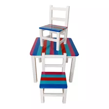 Juego De Mesa Mas Dos Sillas Infantil Diseño Rayas 