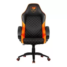 Silla De Escritorio Cougar Fusion Gamer Ergonómica Negra Y Naranja Con Tapizado De Cuero Sintético