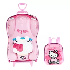 Kit Mochila Rodinhas Hello Kitty Carro 3d Lancheira Escolar