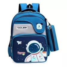 Mochila Escolar Azul De Astronauta, Para Niño, Con Lapicero Incluido. 