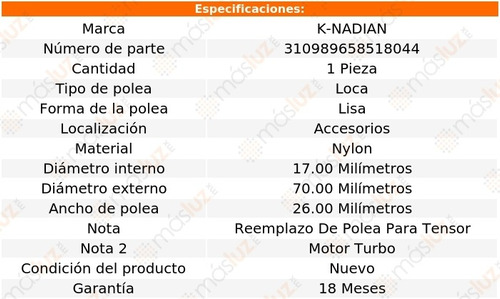 Polea Lisa Nylon Fiat Punto L4 1.4l 13 K-nadian Foto 3