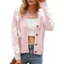 Moda Malha Feminina Camisola Cardigan Floral Button Down