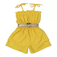 Macaquinho Vestido + Cinto Feminino Infantil Mini Diva Verão