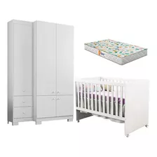 Berço Americano Gabi E Guarda Roupa Infantil B22052 Branco