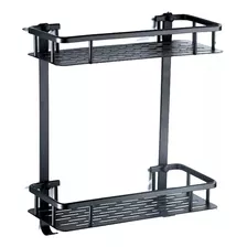 Organizador De Baño Dos Estantes Inoxidable Aluminio Negro