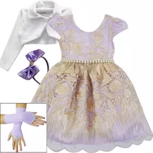 Vestido Infantil Floral Jardim Encantado Luxo Bolero Luvas