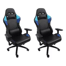 Set 2 Silla Gamer Luz Rgb Gaming Ergonomica Azul Material Del Tapizado Cuero Sintético