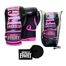 Luva Boxe Muay + Bandagens American Fight Rosa - Promoção