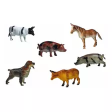 Kit 6 Pcs Animal Fazenda Borracha Cavalo Porco Vaca Cachorro