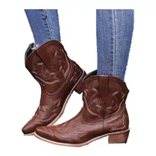 Botas Vaqueras Vintage Con Punta Bordada Para Mujer