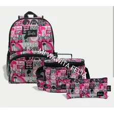 Set Mochila Lonchera Cartuchera Barbie Juvenil Porta Laptop 