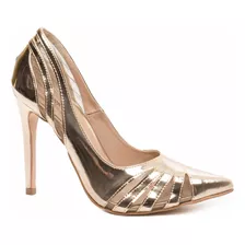 Sapato Scarpin Noiva Verniz Metalizado Dourado Salto 12 Fino