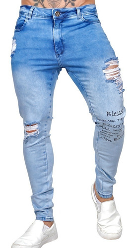 Calça Jeans Blessed Destroyed Super Skinny Masculina