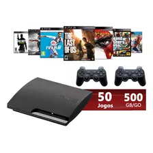 Sony Playstation 3 Slim/super Slim 500gb + 2 Controles + Jogos + Garantia+ Fifa + Gta V + Naruto Cor Charcoal Black