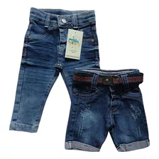 Kit Calça Bermuda Jeans Bebê Culote Masculino Menino P M G 