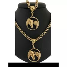 Colar Elo Português Banhado Ouro Cavalo E Eu Love Pulseira 